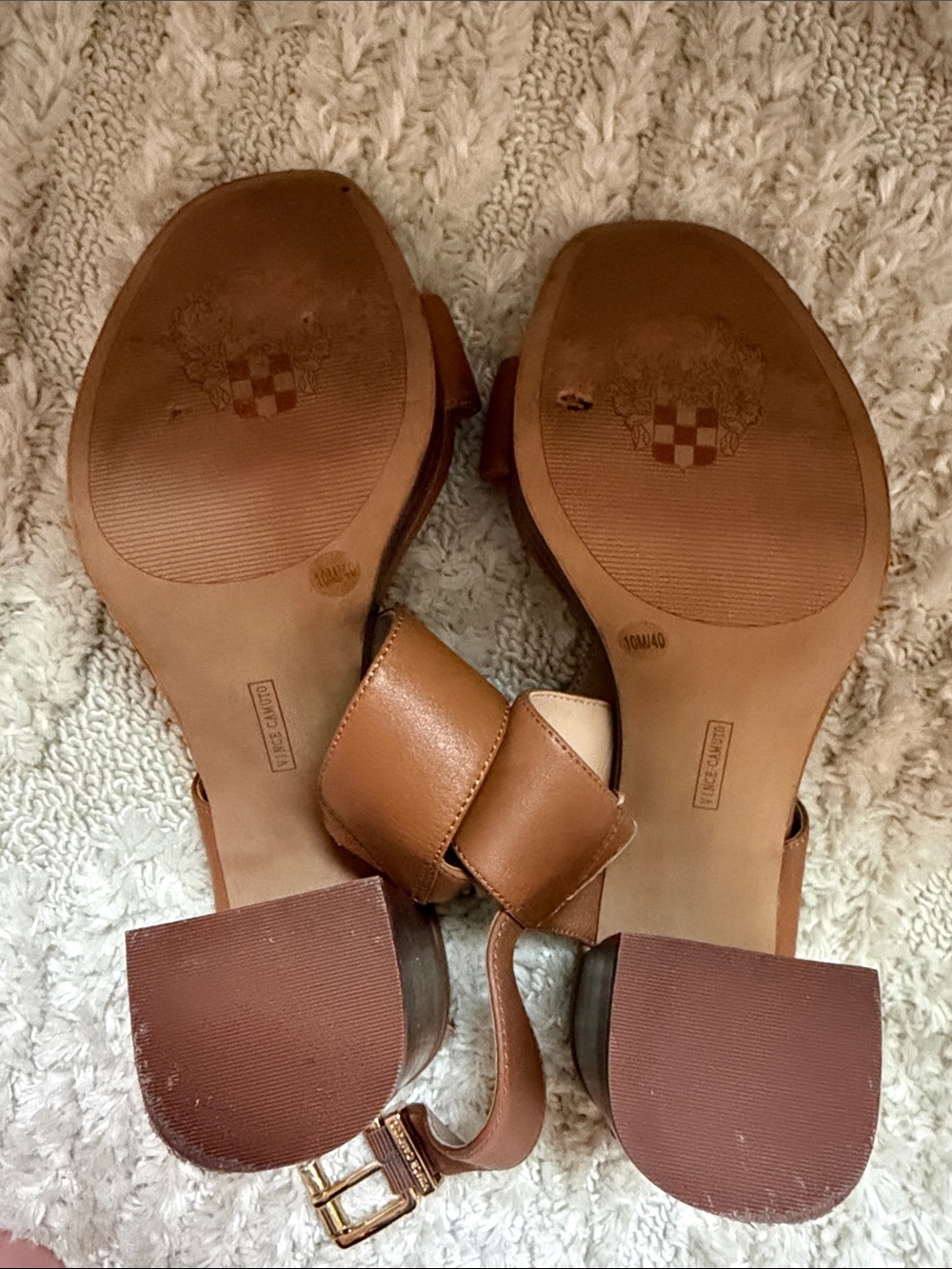 Vince Camuto Tan Leather Strappy Block Heel Sandals - Picture 4 of 4